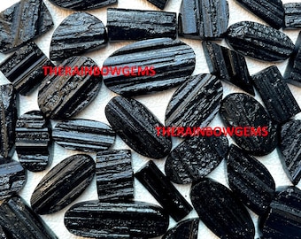 Black Tourmaline Druzy Cabochon Lot: Jewelry Making Gemstones