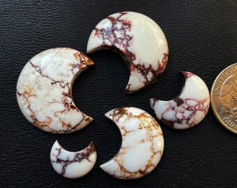 5 Pieces Wild Horse Magnesite Cabochon Natural Gemstone Crescent Moon Shape Handpolished Wild Horse Magnesite For Jewelry Making