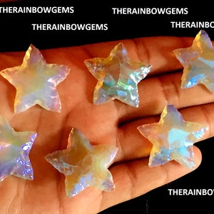 Angel Aura Opalite Star, Coated Aura Opalite Star, Crescent Opalite Star, Coated Crystal Heart, Opalite Coated Carved Star, Coated Opalite