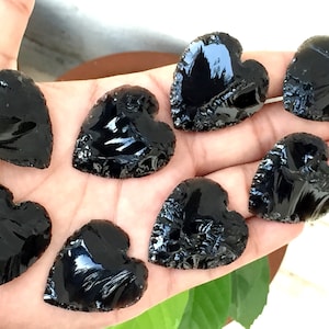 Black Obsidian Hearts, Obsidian Crystal Heart, Heart Shape, Obsidian Crescent Heart, Glass Carved Stone, Healing Crystal Use For Jewelry
