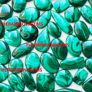 Cabochão de malaquita natural, pedra preciosa solta, lote de malaquita verde por atacado, malaquita polida à mão de um lado, cabines para fabricação de joias