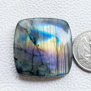 Multi Purple Labradorite Natural Cabochon 33x32x7 mm Cushion Shape Silver Pendant Jewelry Labradorite Gemstone