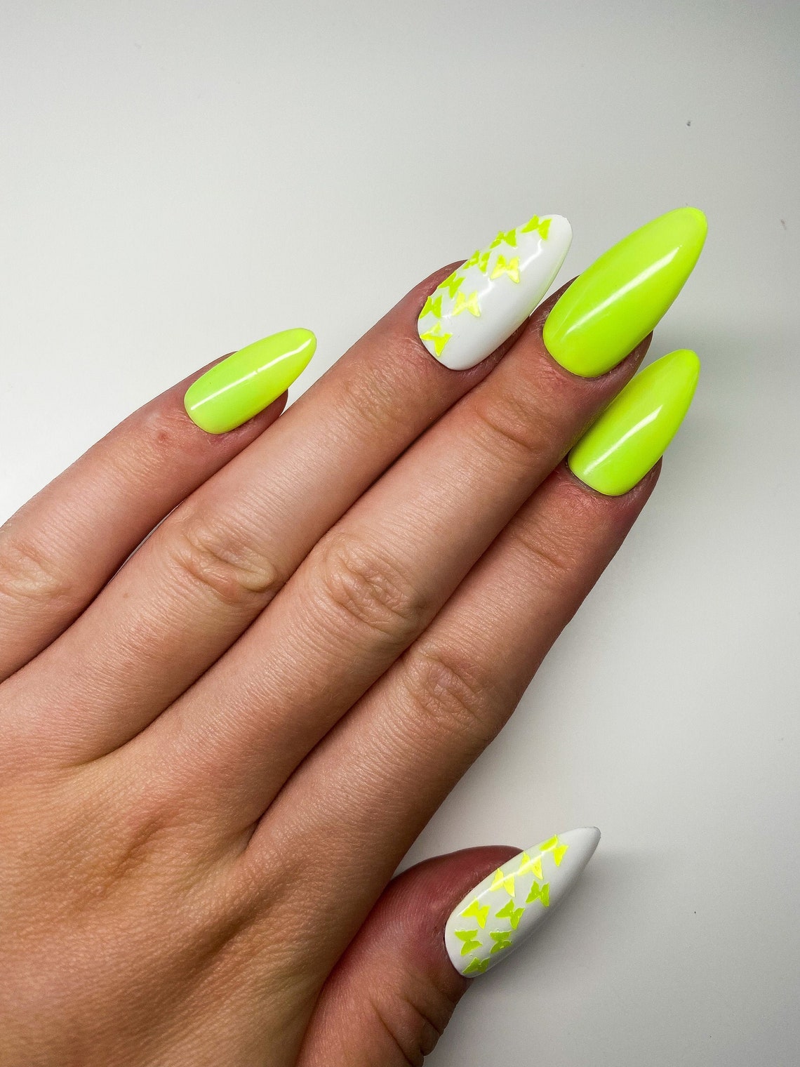 Neon Nails Bright Summer Nails Neon Yellow Nails Neon Etsy