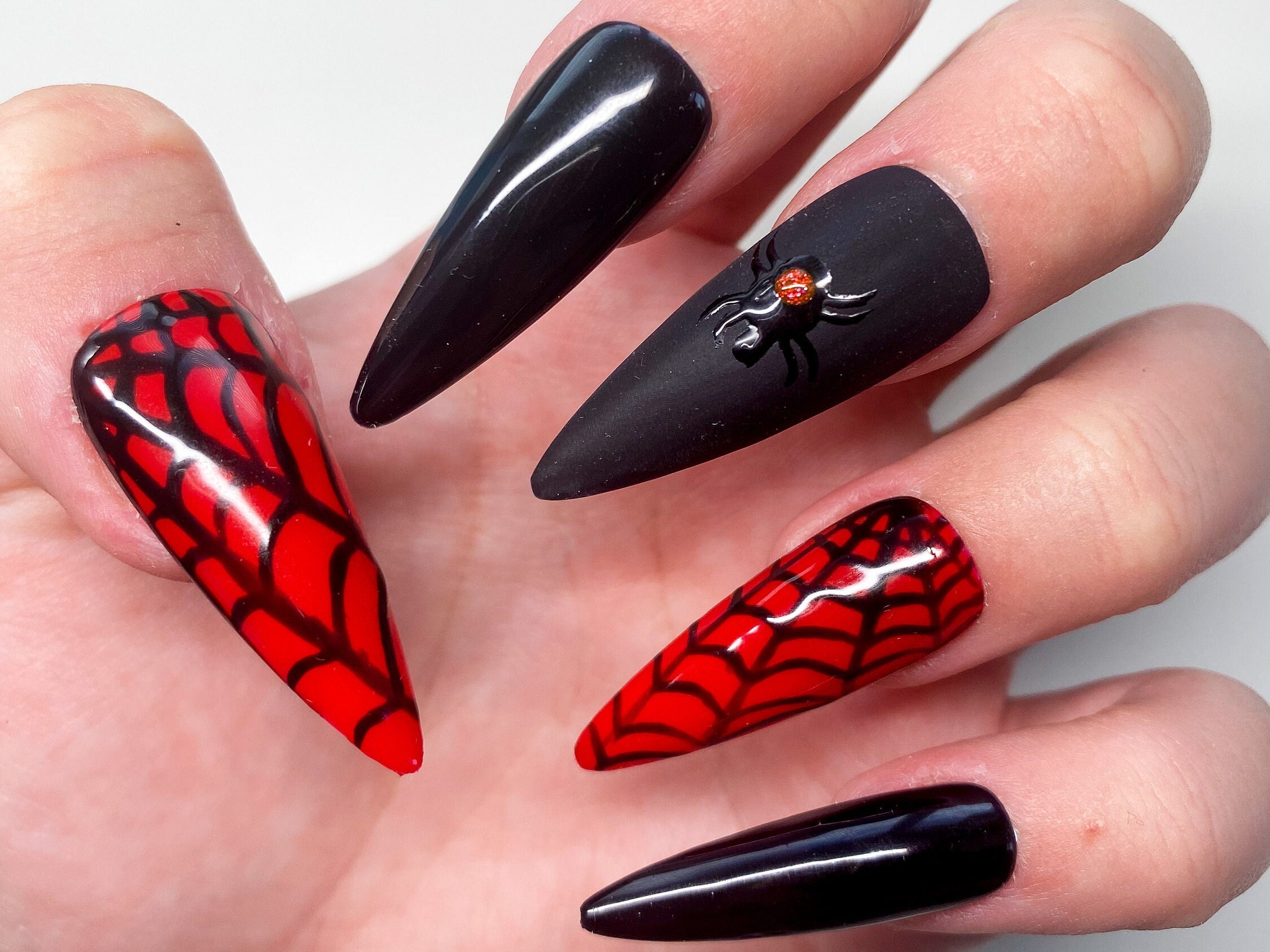 Spiderman Nails Halloween Spider Nails Black Widow Spider - Etsy
