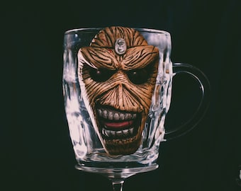 Handmade beer mug with face of Eddie the Head, from Iron Maiden fandom