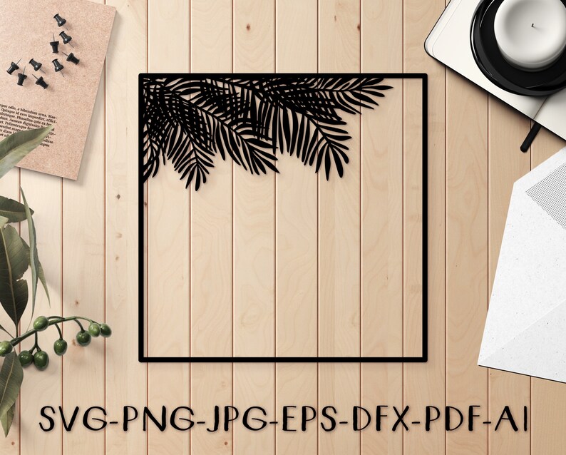 Download Square tropical frame Svg Eps Png Pdf palm leaves border ...