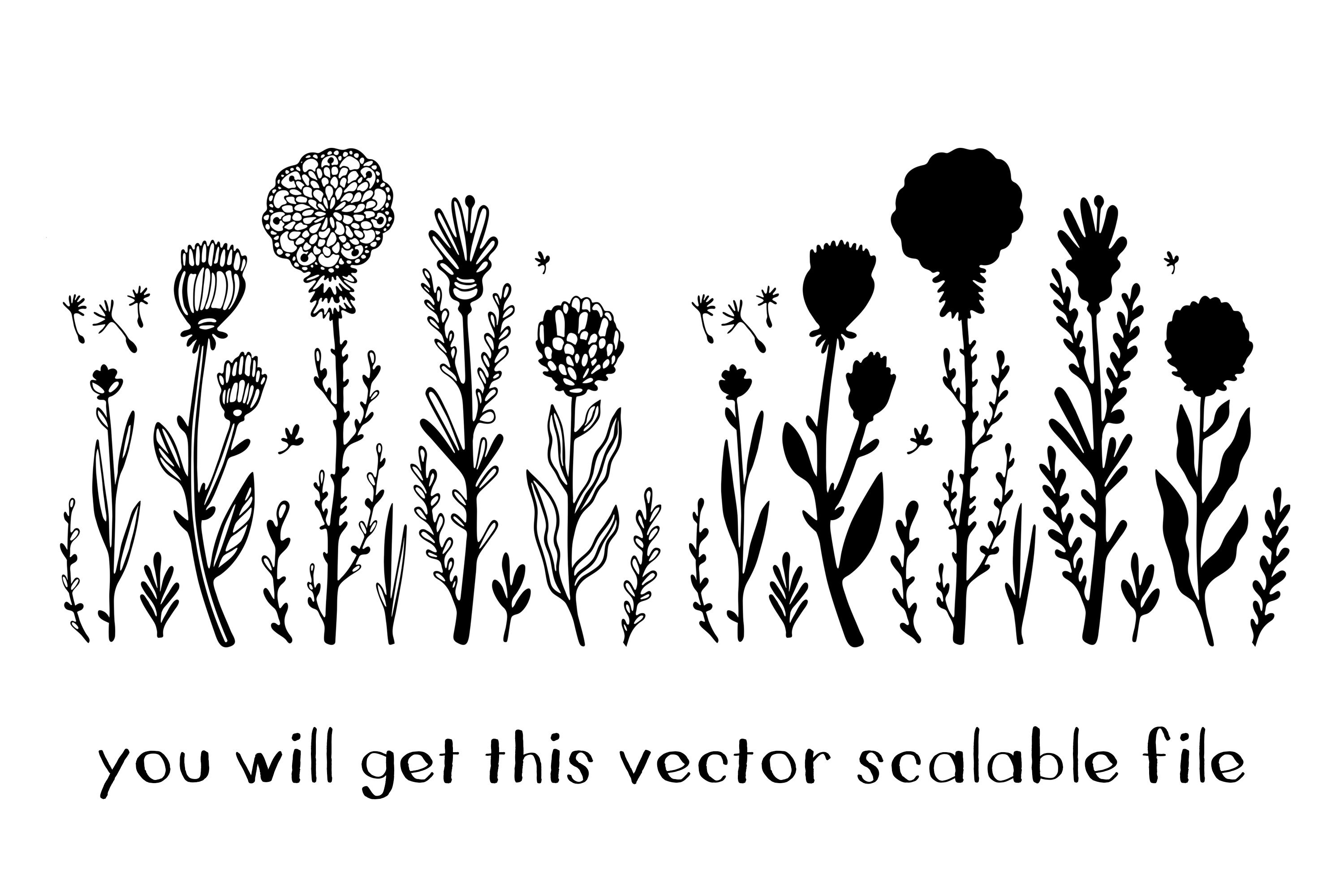 Wild flowers hand drawn botanical floral SVG stencil DXF Etsy