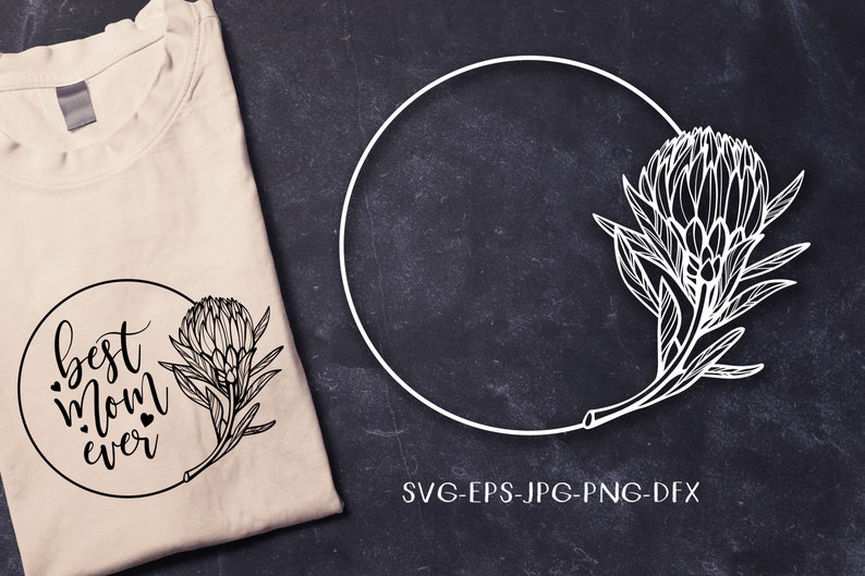 Round botanical circle frame paper cut design SVG protea