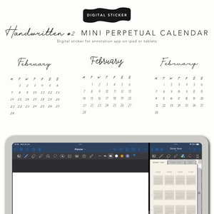 Handwritten Font Perpetual Mini Calendar Digital Stickers, Mini Calendar Digital Stickers, Transparent Calendar png, Calendar Sticker Book