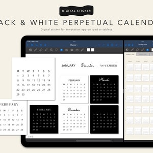 Ewiger Kalender Digitale Aufkleber, Minikalender Digitale Aufkleber, Kalender-Aufkleberbuch, Goodnotes Digitale Kalender-Aufkleberbuch