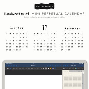 Handwritten Font Perpetual Mini Calendar Digital Stickers, Mini Calendar Digital Stickers, Transparent Calendar png, Calendar Sticker Book