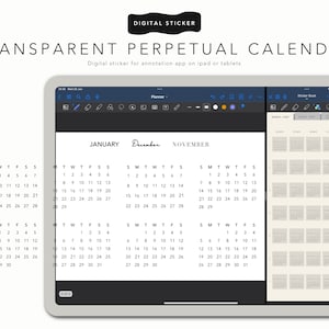 Transparente Digitale Aufkleber Ewiger Kalender, Mini Kalender Digitale Aufkleber, Goodnotes Digitaler Kalender Aufkleber Buch
