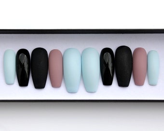Black Pastel nails | Matte nails | Any Shape | False nails | Fake nails | Press on Nails | Ballerina nails | Glue on nails | Reusable nails