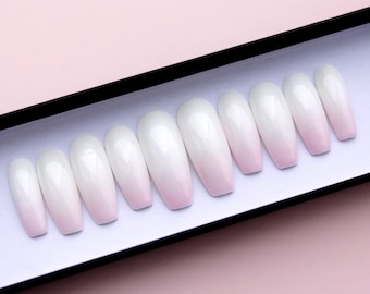 Uñas Baby Boomer Uñas Blancas Crema Uñas Rosadas Ombre Uñas Postizas Uñas Postizas Uñas Reutilizables Uñas Artificiales de Gel