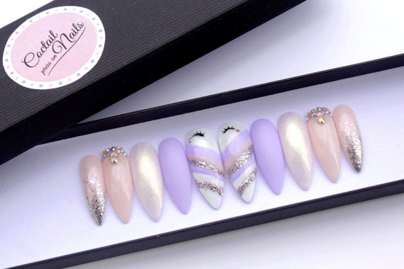 Unicorn Nails Purple Nails Pink Stiletto Nails Swarovski - Etsy