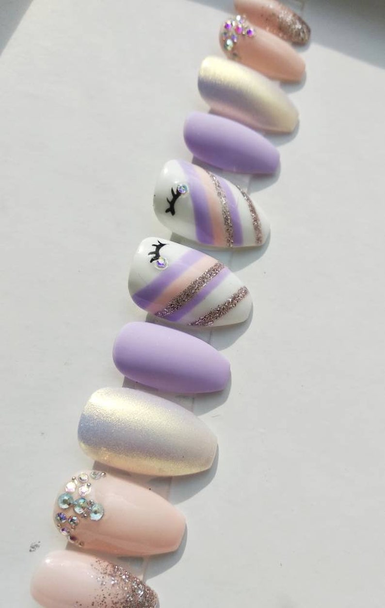 Unicorn Nails Purple Nails Pink Stiletto Nails Swarovski - Etsy