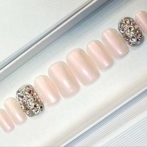 Wedding Rose Gold nails • Swarovski nails • False nails • Press on nails • Pearl nails • Fake nail • Pink nails • Any shape • Coffin nails •