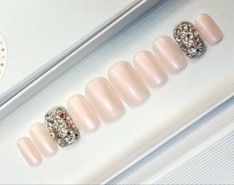 Wedding Rose Gold nails • Swarovski nails • False nails • Press on nails • Pearl nails • Fake nail • Pink nails • Any shape • Coffin nails •