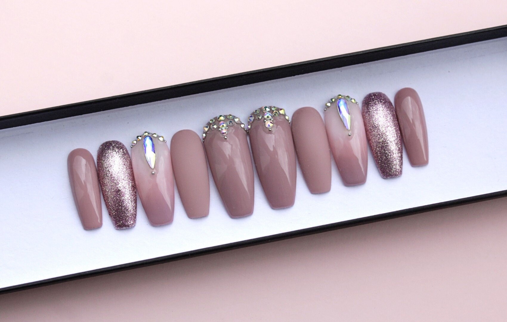 Nude Pink Nails Ombre Ballerina Nails Swarovski Nails Etsy