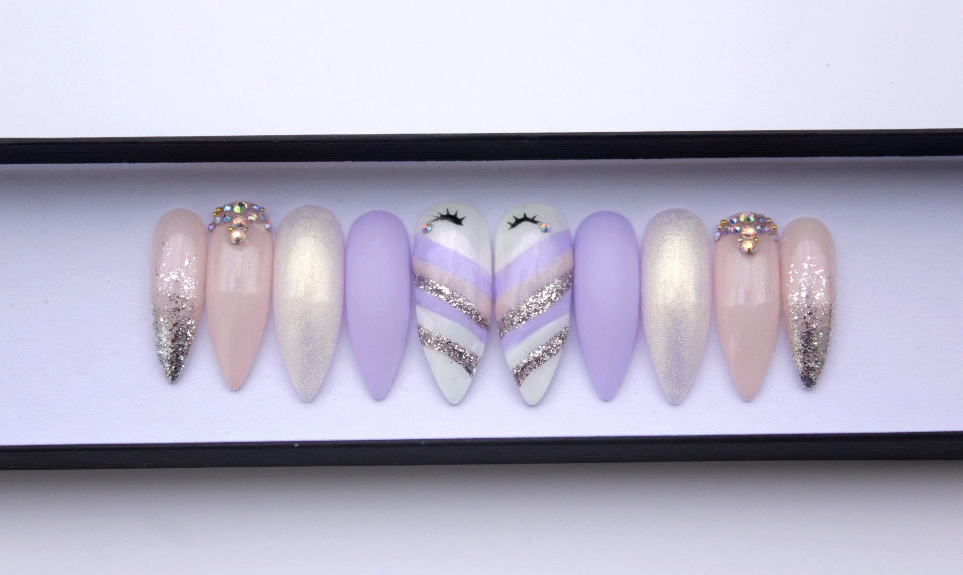 Unicorn Nails | Purple Nails | Pink Stiletto Nails | Swarovski Nails |  Matte Nails | False Nails | Press on Nails | Fake Nails | Glossy - Etsy  Israel, image size:1920x1147