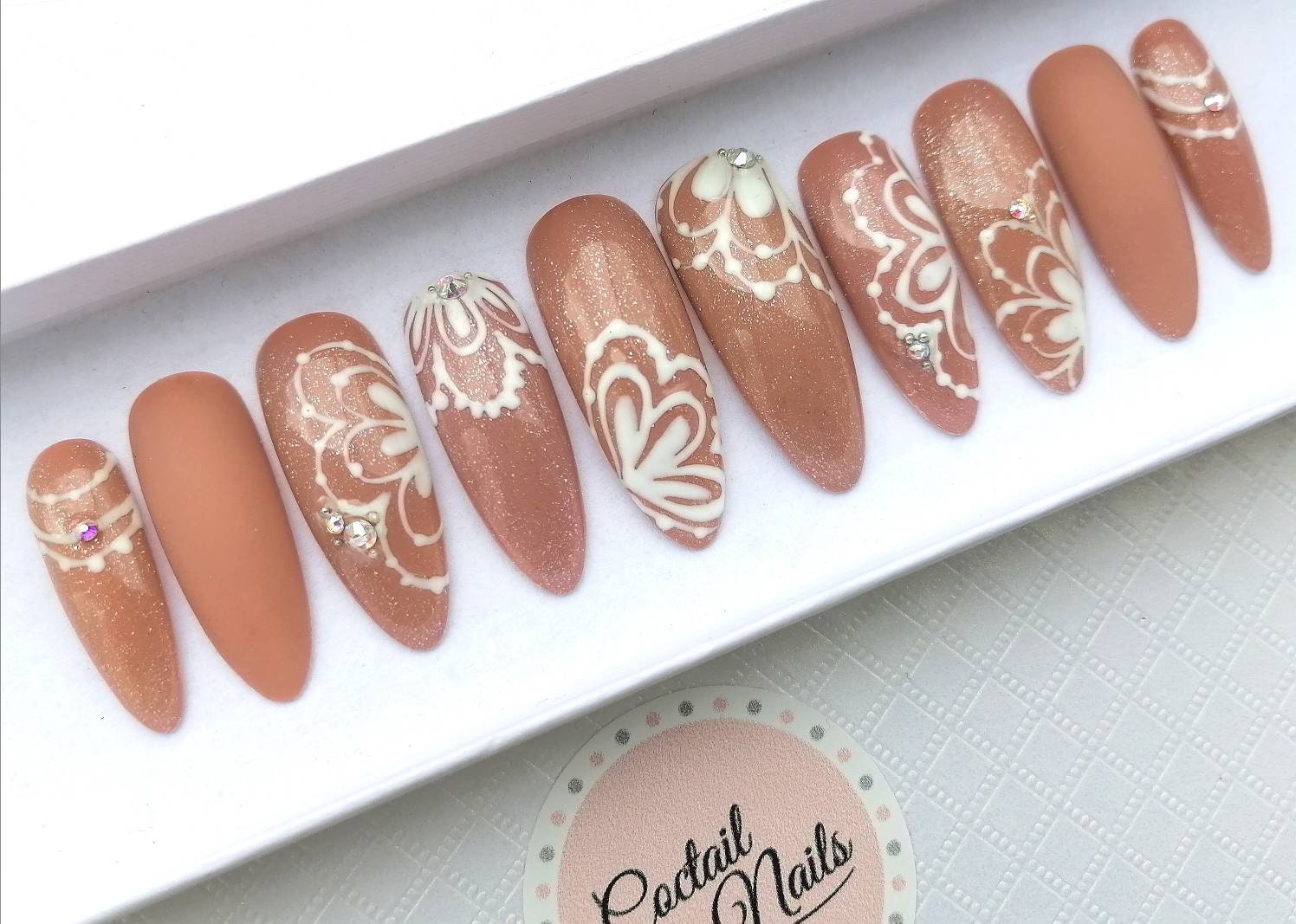 Brillante Nude Flores de Primavera Uñas Falsas Novia Uñas - Etsy México