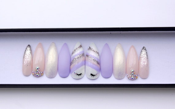 Stylish Belles — Cute Rainbow Unicorn Nails Coffin Shaped with...