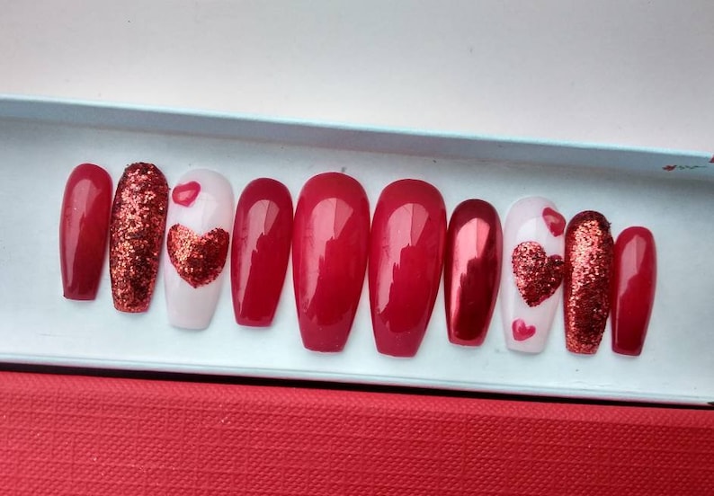 Valentine's Day Love False nails Red Love Artificial | Etsy