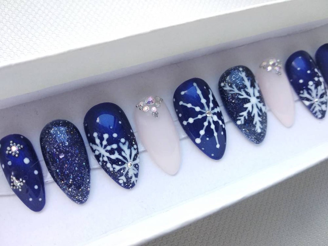 Xmas Winter Snowflakes False Nails Christmas Fake Nails - Etsy