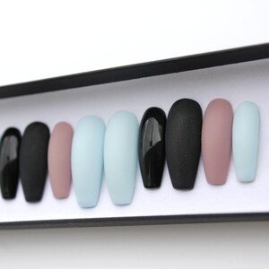 Black Pastel Nails Matte Nails Any Shape False Nails Fake Nails Press on Nails Ballerina Nails