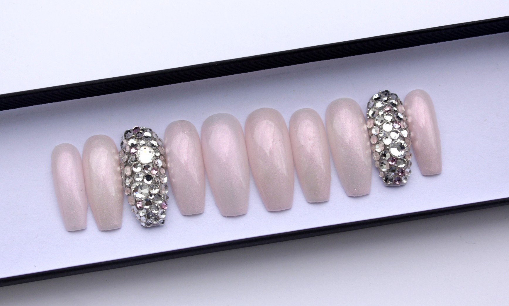 Wedding Rose Gold Nails Swarovski Nails False Nails - Etsy