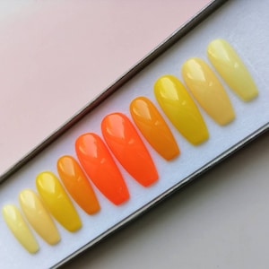Gradient Sunkised Orange Yellow False nails Summer Citron fake nails  Press on nails Glue on nails Neon Mustard Stick on nails Pressons