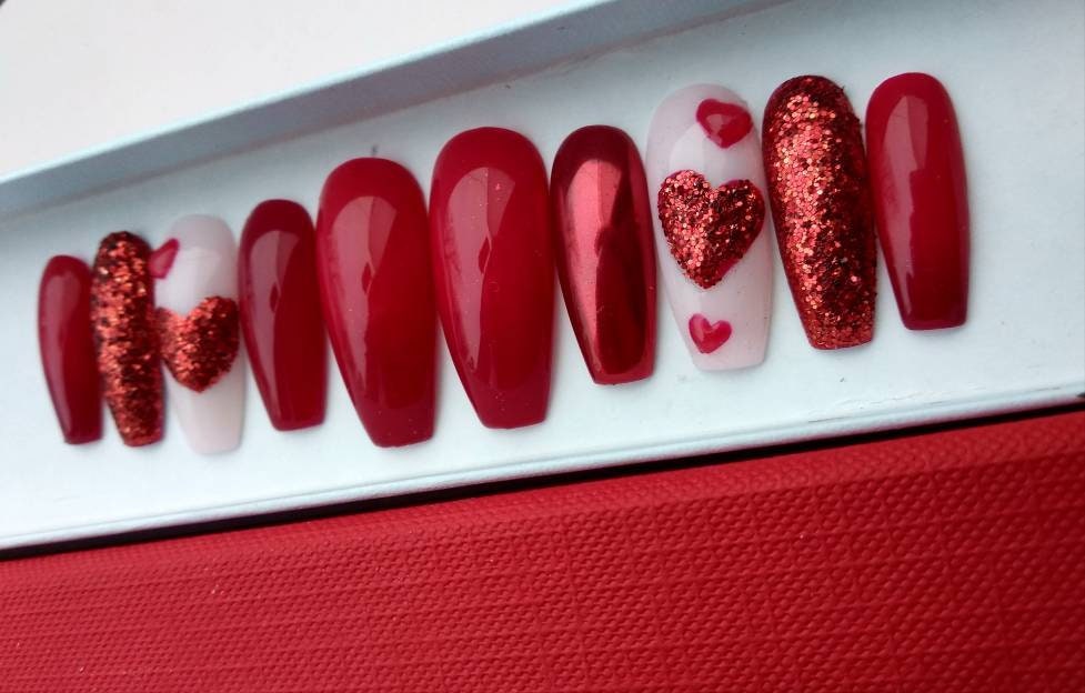Valentine's Day Love False nails Red Love Artificial | Etsy