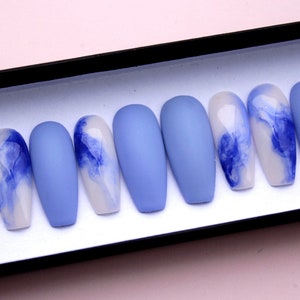 Deep Ocean nails Marble nails Blue nails Matte nails Aqua nails Any shape Artistic nail Fake nails Press on nails Glue on nails Custom nails