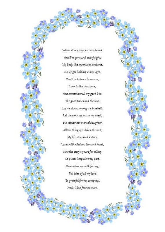 Sympathy Poem Print Funeral Poem Funeral Reading Memorial