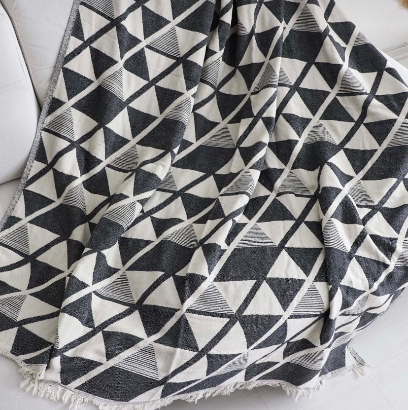 Schwarz-Weiß Scandi Decke Handgewebt 100% türkische Baumwolle | Etsy