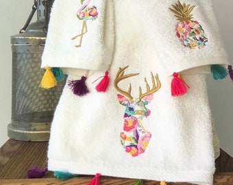 Bamboo Towel, White Cotton Hand Towel Large 50 x 90cm Hammam Towel Deer Turkish Towel With Tassels