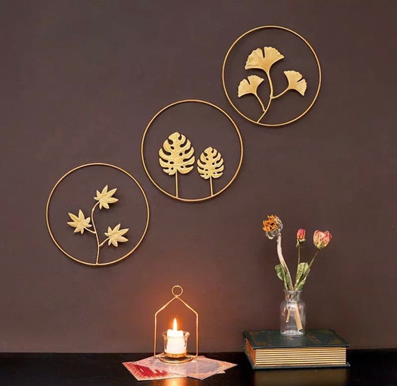 Set of 3 Scandi Gold Metal Wall Art Wall Hangings Wall Decor | Etsy UK