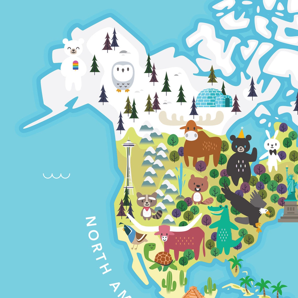 Children's Illustrated World Map 400mm X 500mm Etsy Ireland