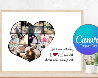 Heart Shaped Photo Collage Template, Personalized Anniversary Gift, Editable Valentine's Gift (Digital)