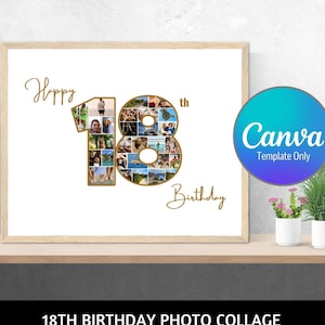 Happy 18th Birthday, birthday photo collage template, 18 years old, milestone collage, milestone birthday gift, birthday sign template, 18yr