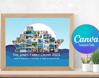 Cruise Ship Photo Collage, Personalized Family Trip, Custom Frames, Editable Canva Template (Digital)