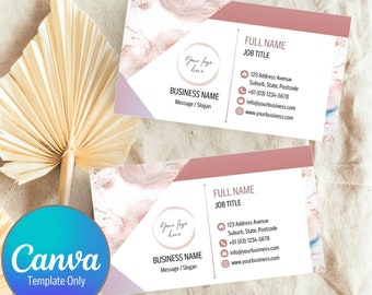 Rose Gold Marble Business Card Template, DIY Canva Design (Digital Template)