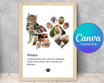 Personalised Cat Photo Collage, Remembrance Gift, Pet Memorial Photos, Editable Canva Template