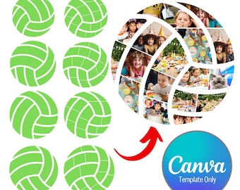 Volleybal fotocollage canvassjabloon, balvormige frames, sportcadeau, bewerkbaar (digitaal)