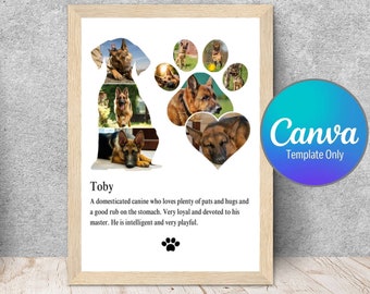 Dog memorial gift, pet portrait custom digital, photo collage gift for friend, custom collage art, dog remembrance gift, canva template