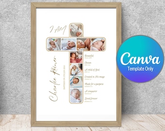 Plantilla de Canva para collage de fotos de bautizo, con nombre del bebé y versículos bíblicos editables, regalo de bautizo (digital).