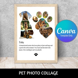 Dog memorial gift, pet portrait custom digital, photo collage gift for friend, custom collage art, dog remembrance gift, canva template