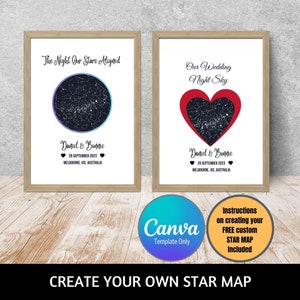 Crea la tua mappa stellare con il modello Canva, progetto fai da te, istruzioni per creare un'immagine di mappa stellare GRATUITA, solo modello Canva, regalo di coppia