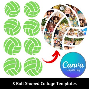 Volleyball Photo Collage Canva Template, Ball Shaped Frames, Sports Gift, Editable (Digital)