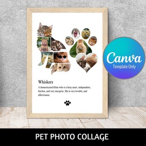 Cat memorial gift, pet portrait custom digital, photo collage gift for friend, custom collage art, cat remembrance gift, canva template